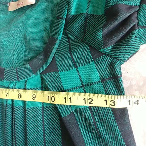 Miuse Green Black Plaid Tunic Dress Top - Picture 4 of 7